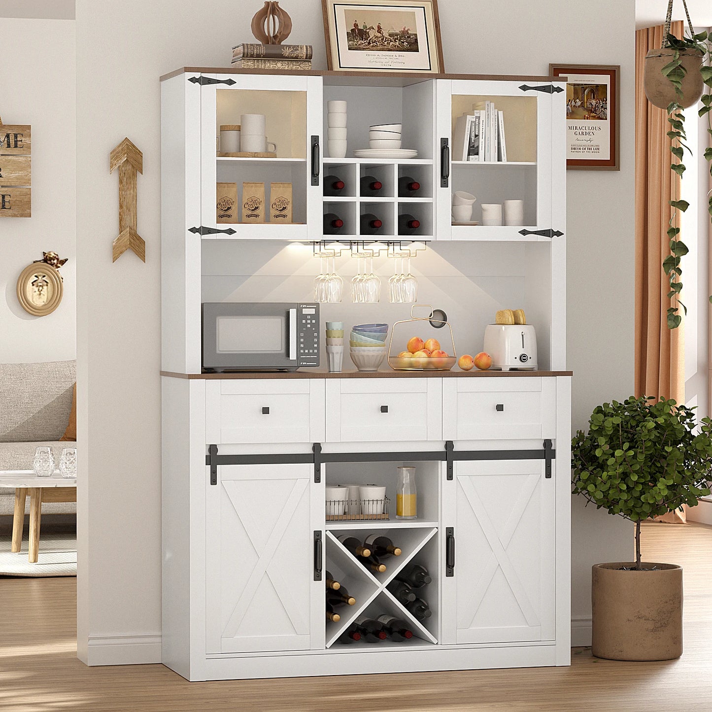 Farmhouse Bar Cabinet with Sliding Barn Door, Buffet Cabinet