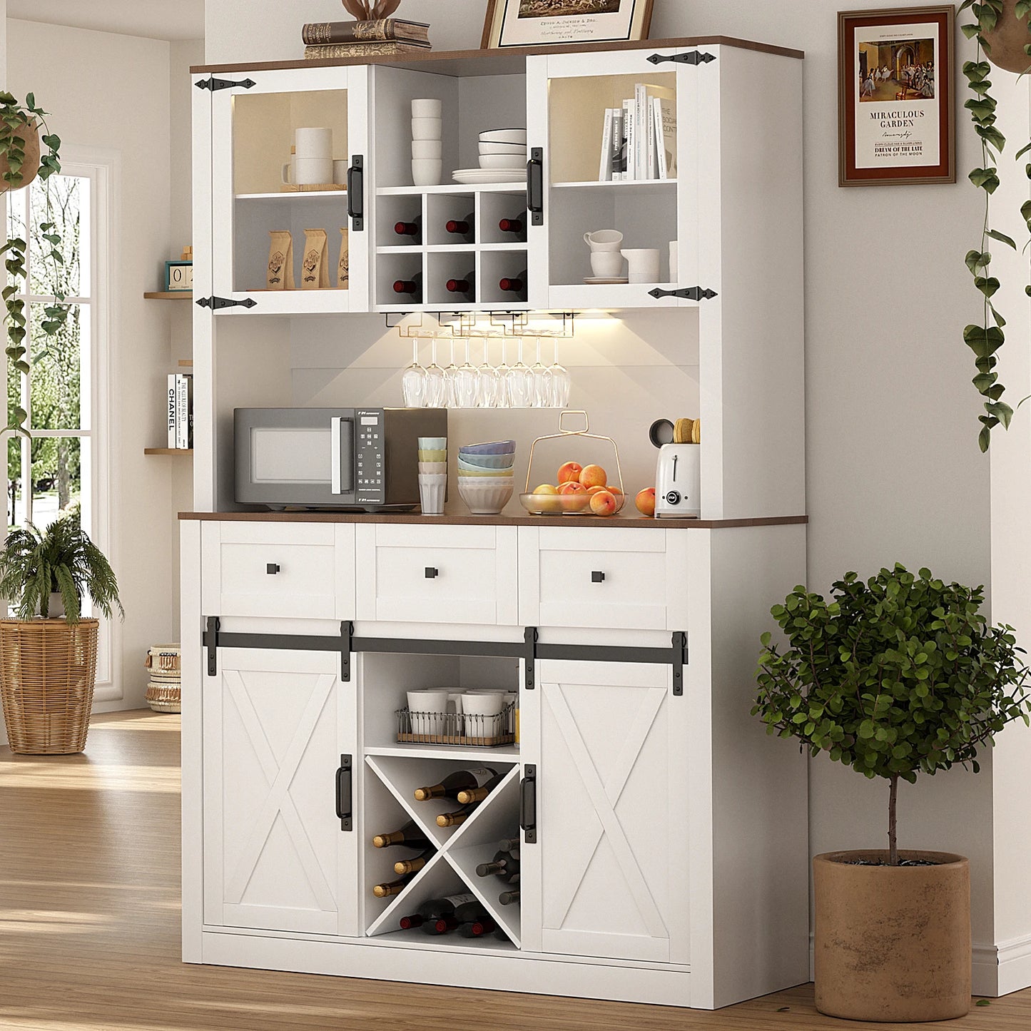 Farmhouse Bar Cabinet with Sliding Barn Door, Buffet Cabinet