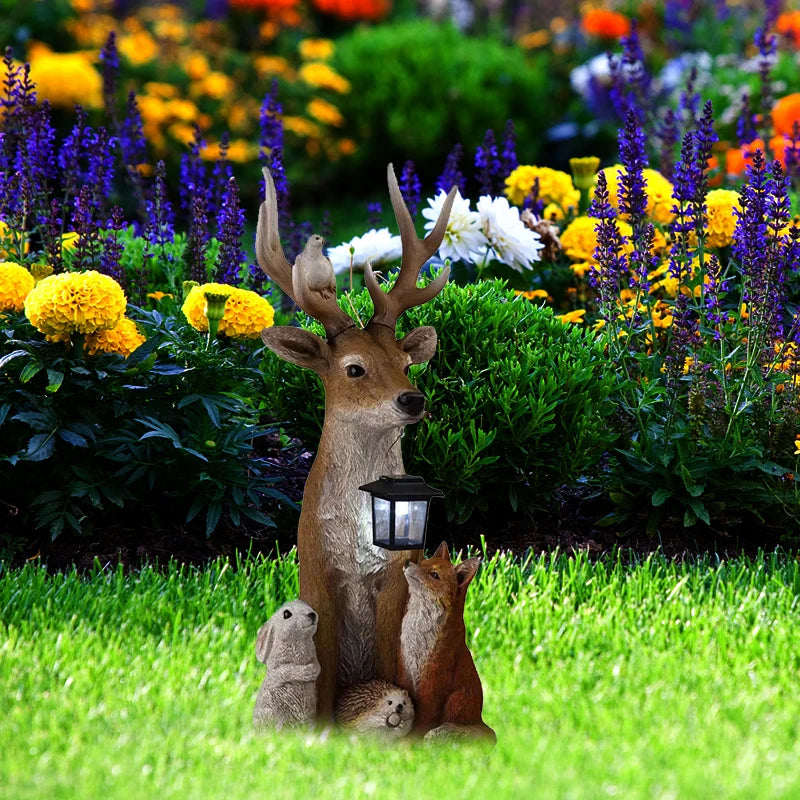 Deer Statue, Solar Light, Hand Painted, Animal Decoration.