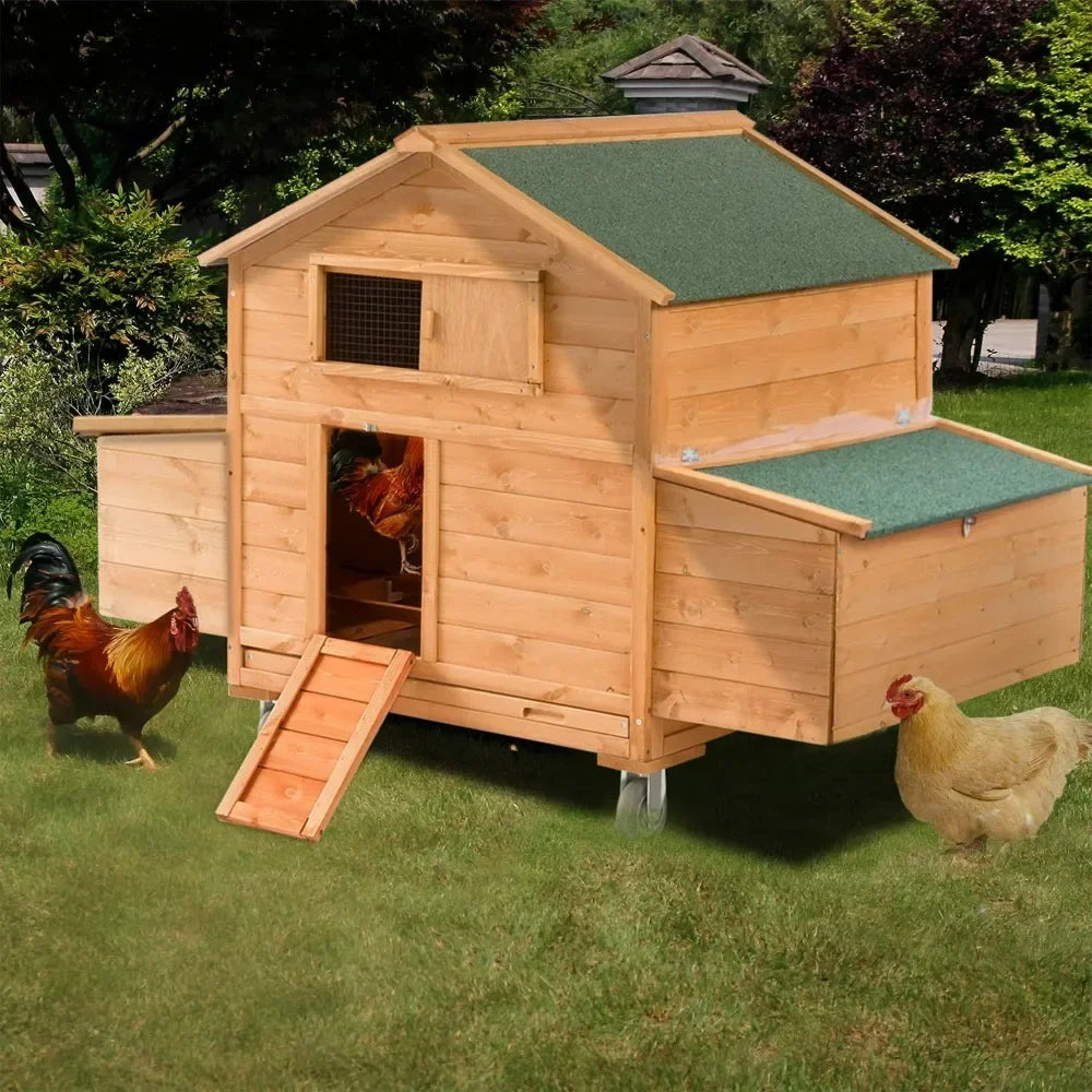 Large Chicken Coop with Wheels, Waterproof Outdoor Hen House