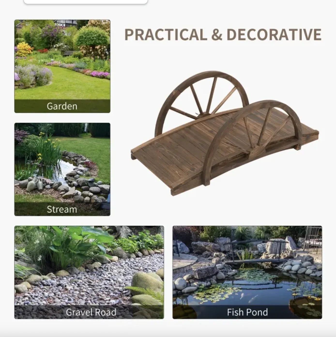 Wooden Garden Bridge Arc Stained Finish