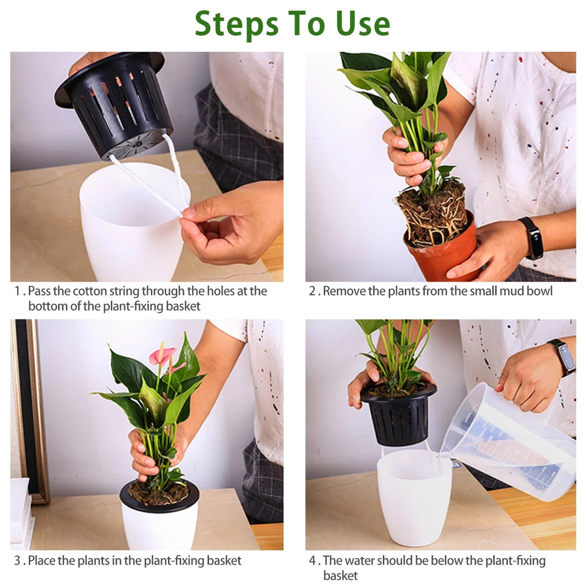 6 Self Watering Pots With Cotton Rope for Indoor Plants