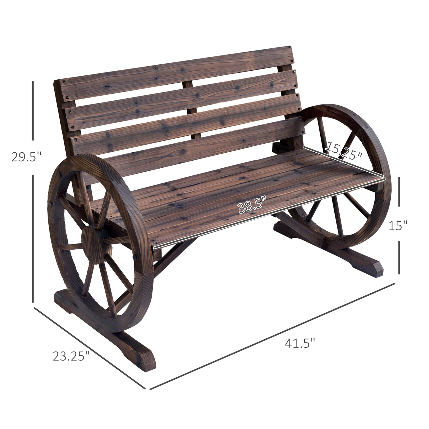 Wooden Wagon Wheel Bench, Chair Loveseat, and Carbonized