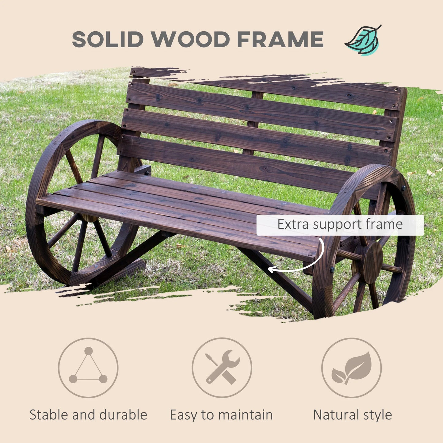Wooden Wagon Wheel Bench, Chair Loveseat, and Carbonized