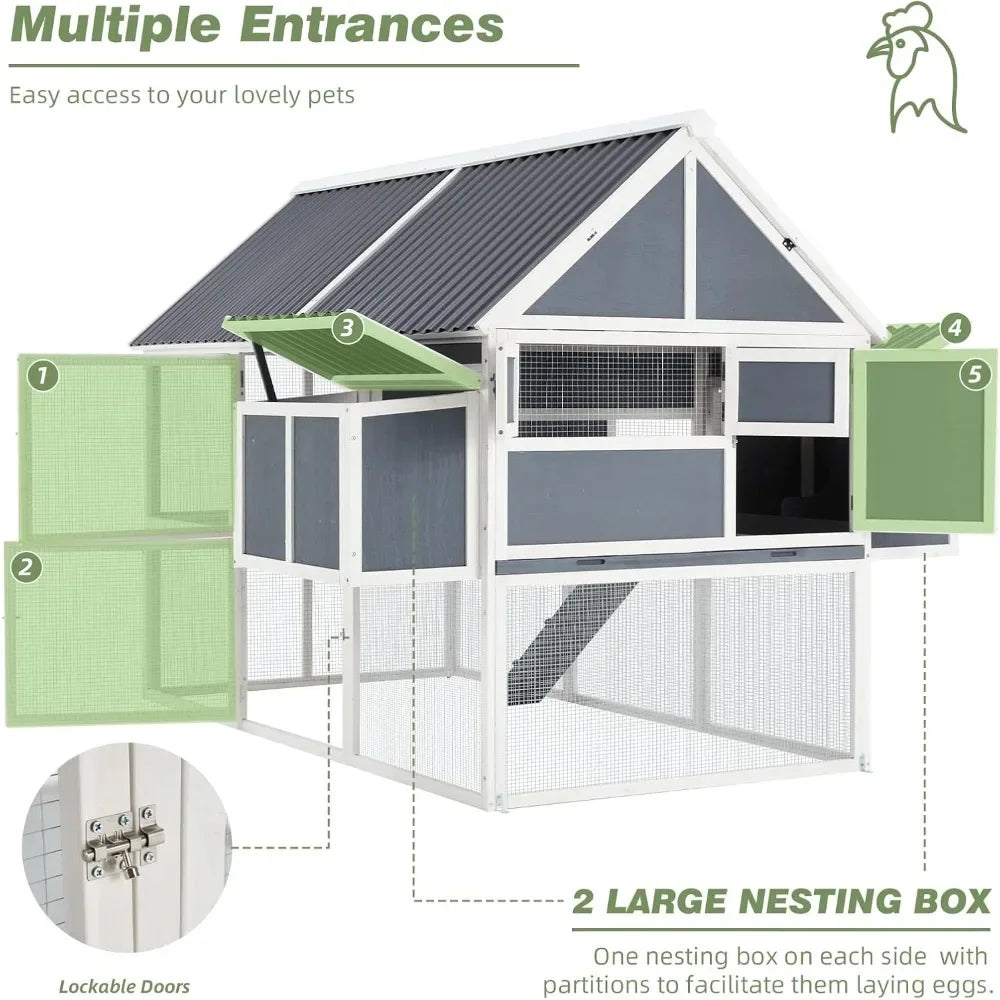 Large 84" Chicken Coop with Run Outdoor Wooden Hen House