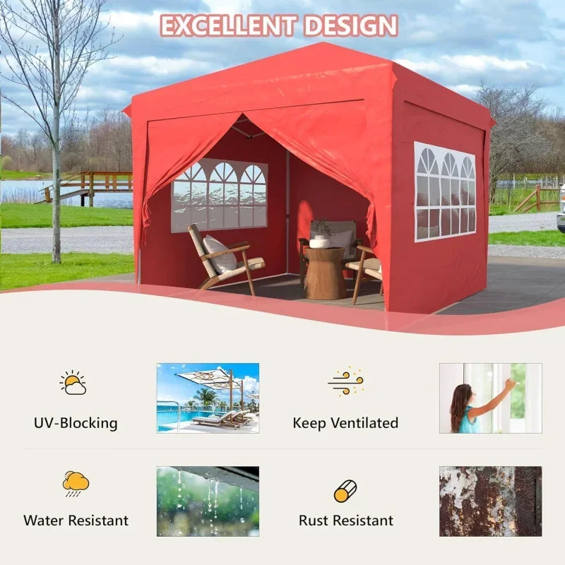 Easy Up 10X10 Gazebo with 4 Removable Sidewalls & 2 Windows.