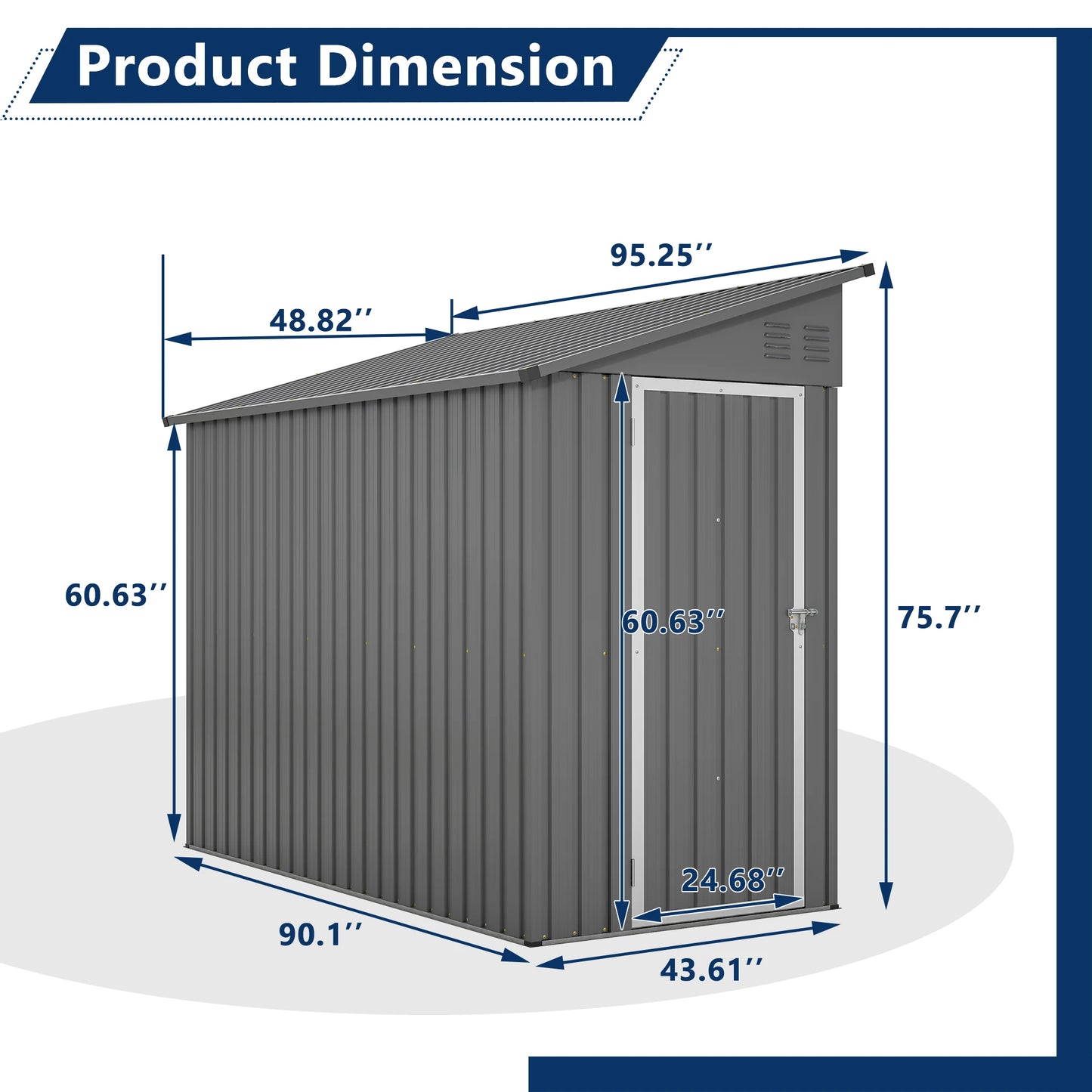 LZBEITEM 4' x 8' Metal Wall Side Storage Shed for Backyard Grey