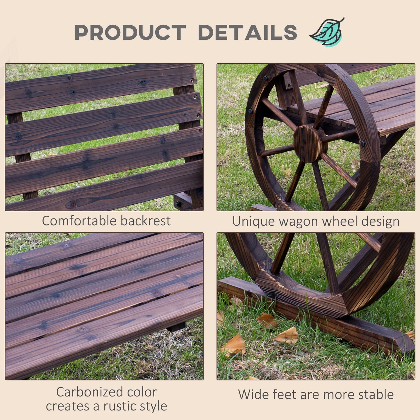 Wooden Wagon Wheel Bench, Chair Loveseat, and Carbonized