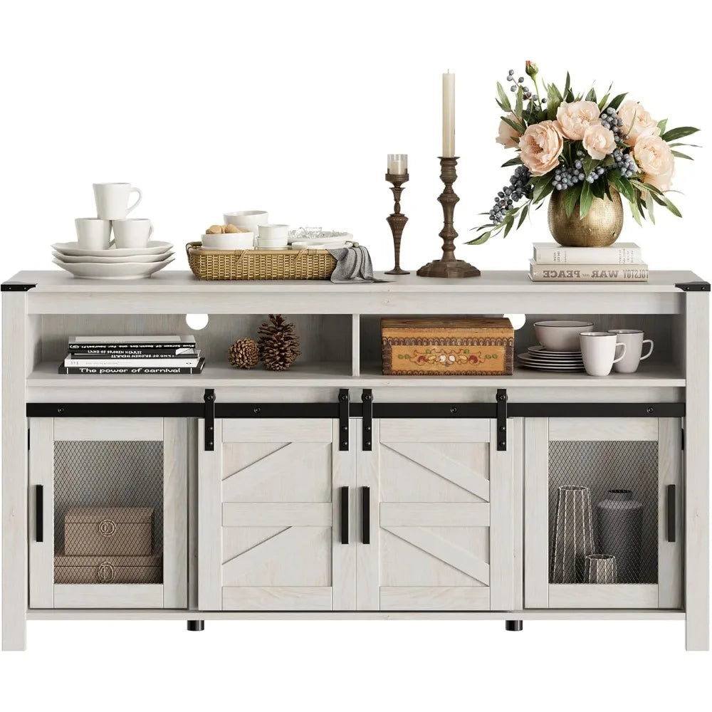 Farmhouse Buffet Cabinets, Rustic Sideboard with Sliding Barn Doors