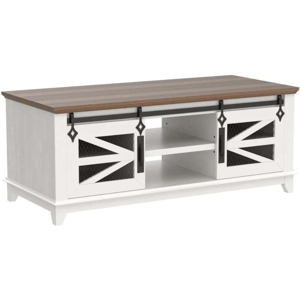 Coffee Table Storage & Sliding Barn Doors, Adjustable Shelves