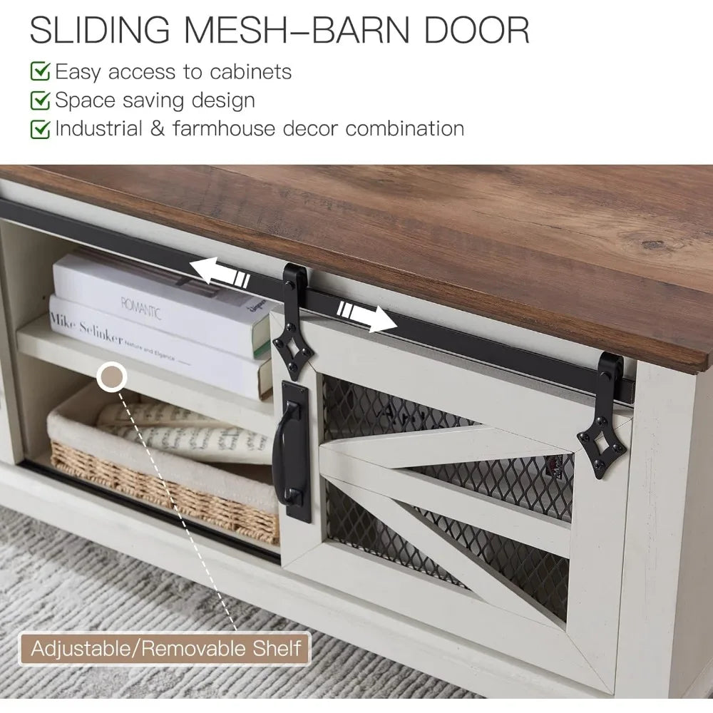 Coffee Table Storage & Sliding Barn Doors, Adjustable Shelves