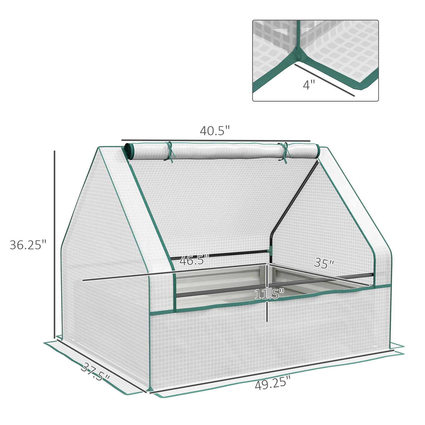 Raised Garden Bed with Small Greenhouse, White and Silver
