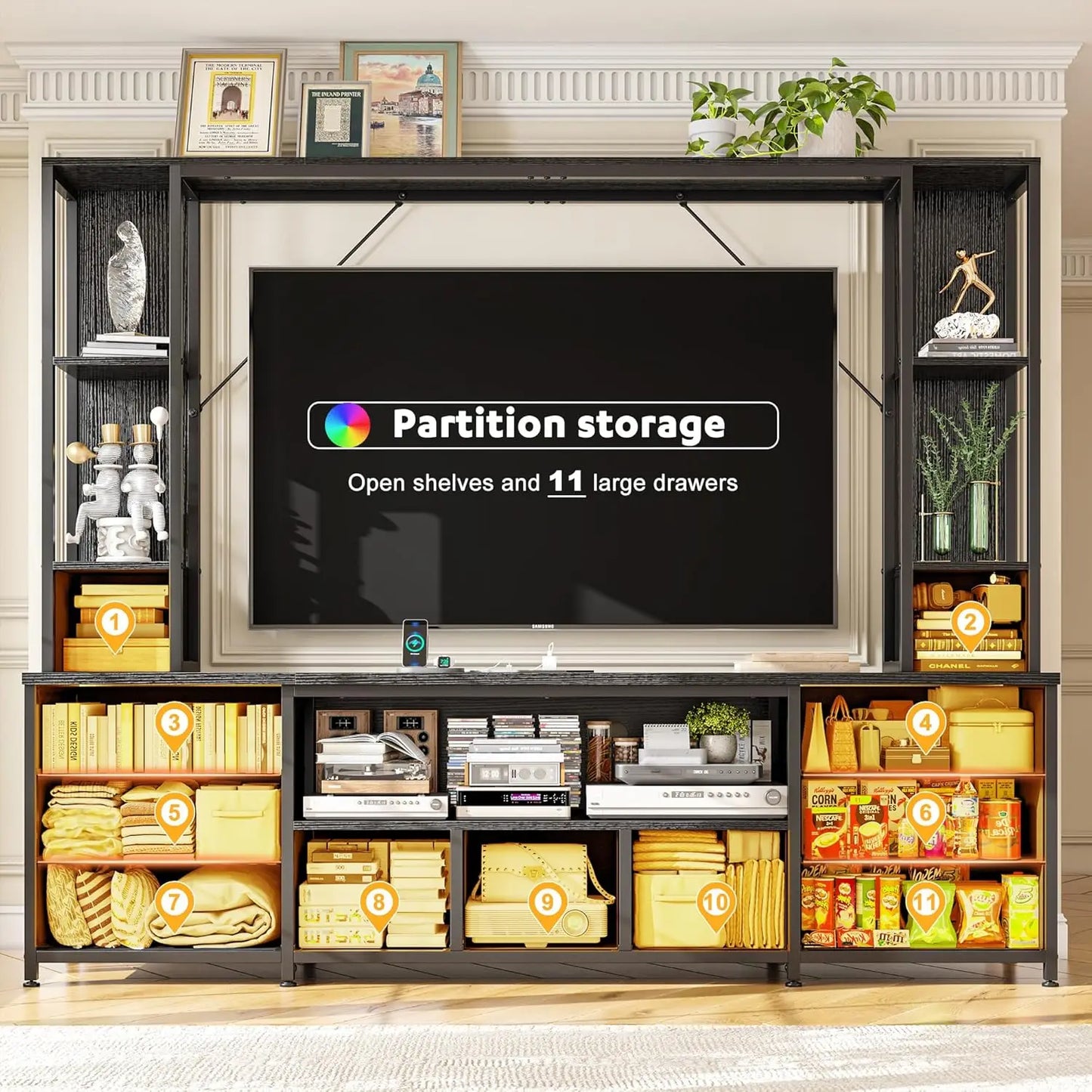 TV Stand 65" for Living Room, Wall Unit Entertainment Center.