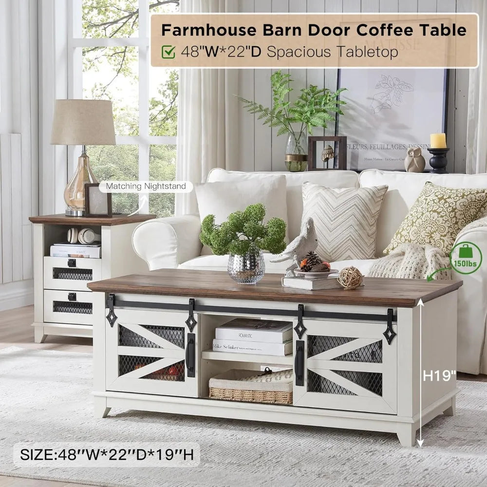 Coffee Table Storage & Sliding Barn Doors, Adjustable Shelves