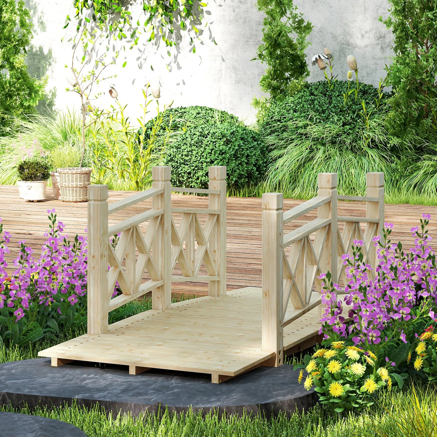 5 ft. Garden Bridge with Safety Handrails Backyard Bridge