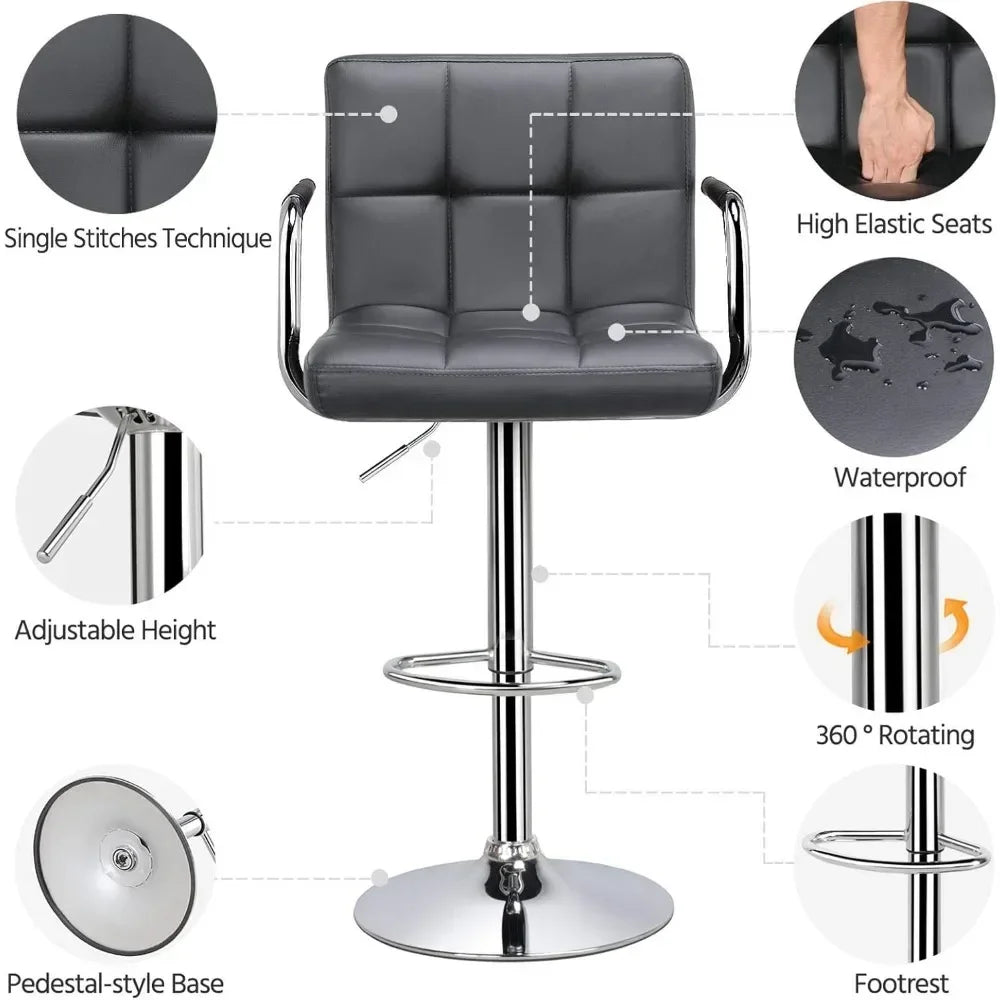 Bar Stools, Adjustable PU Leather Swivel Barstools
