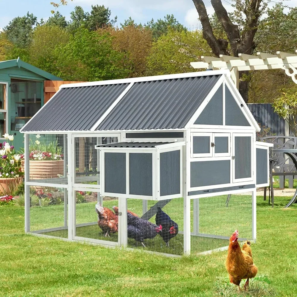 Large 84" Chicken Coop with Run Outdoor Wooden Hen House