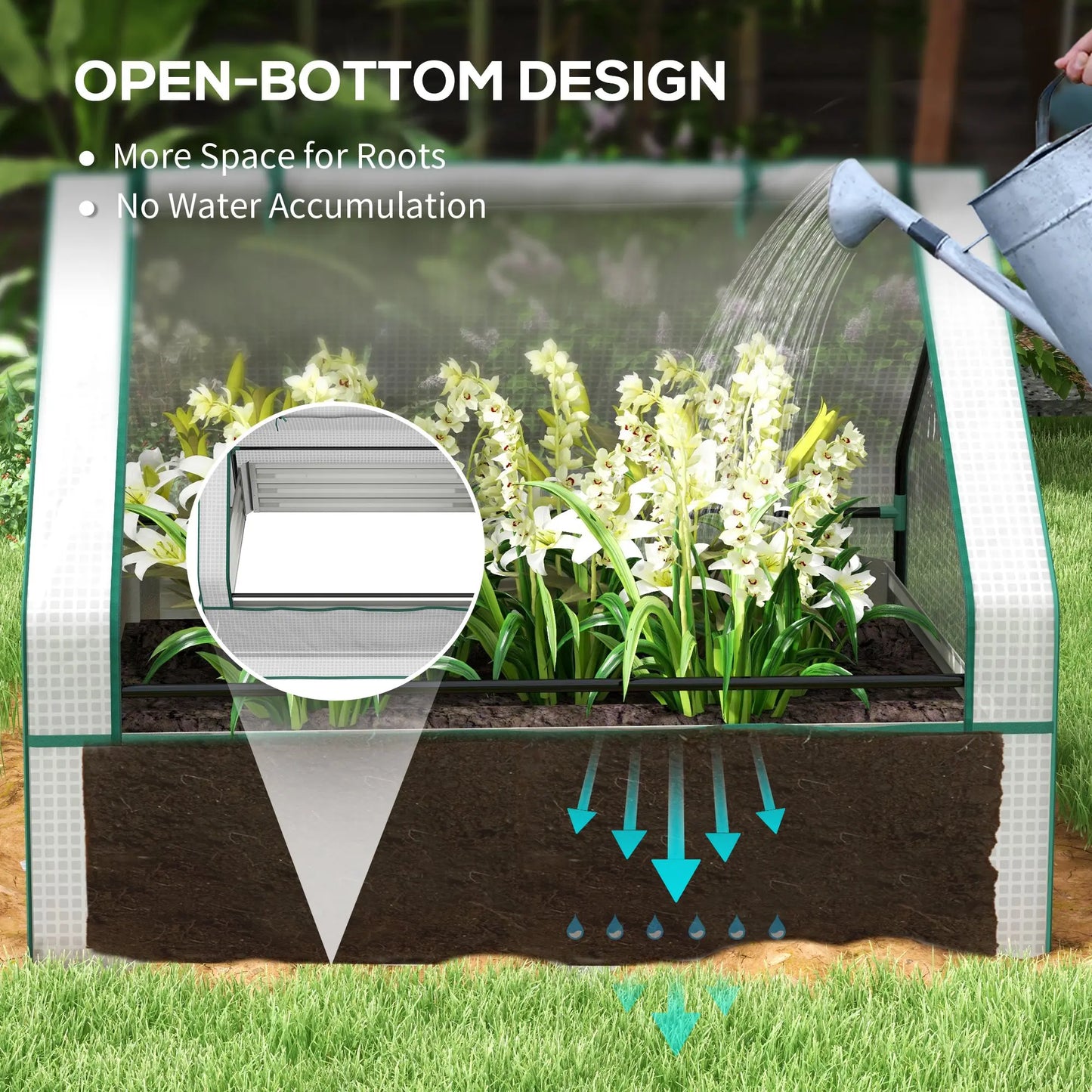 Raised Garden Bed with Small Greenhouse, White and Silver