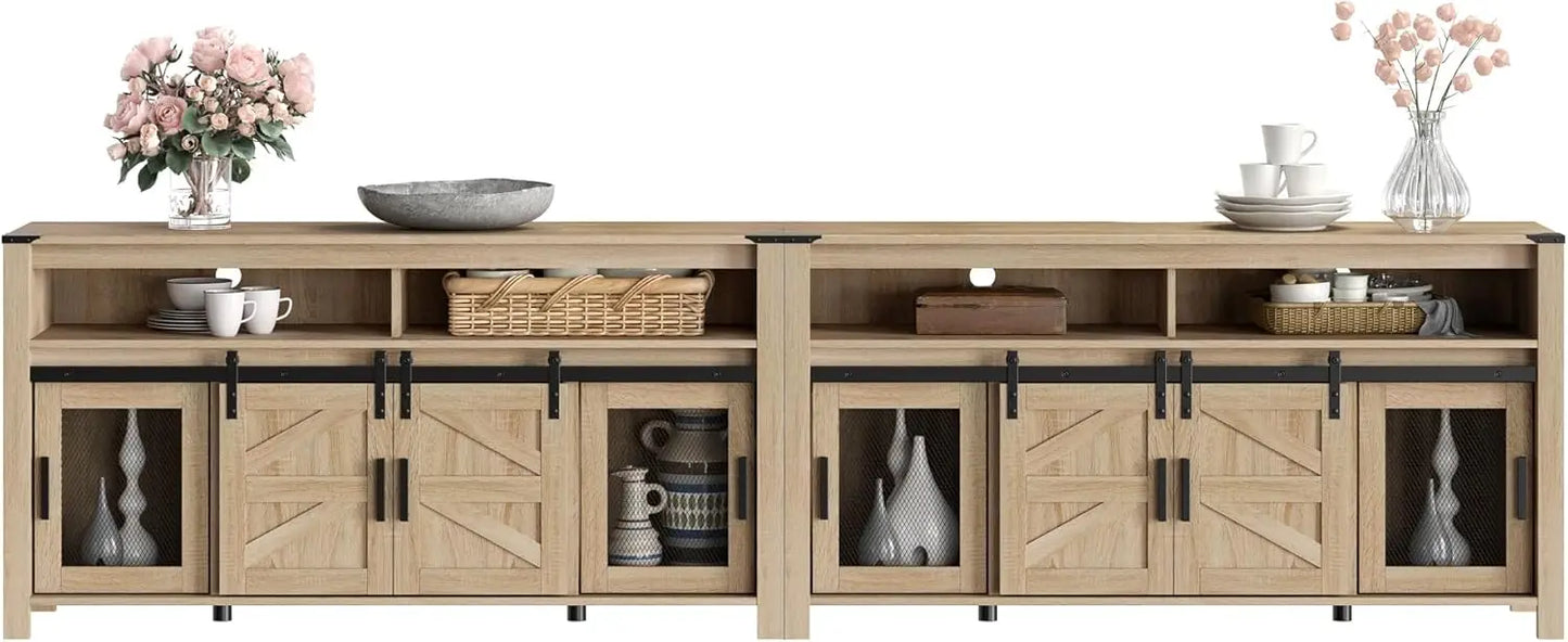 Farmhouse Buffet Cabinets, Rustic Sideboard with Sliding Barn Doors