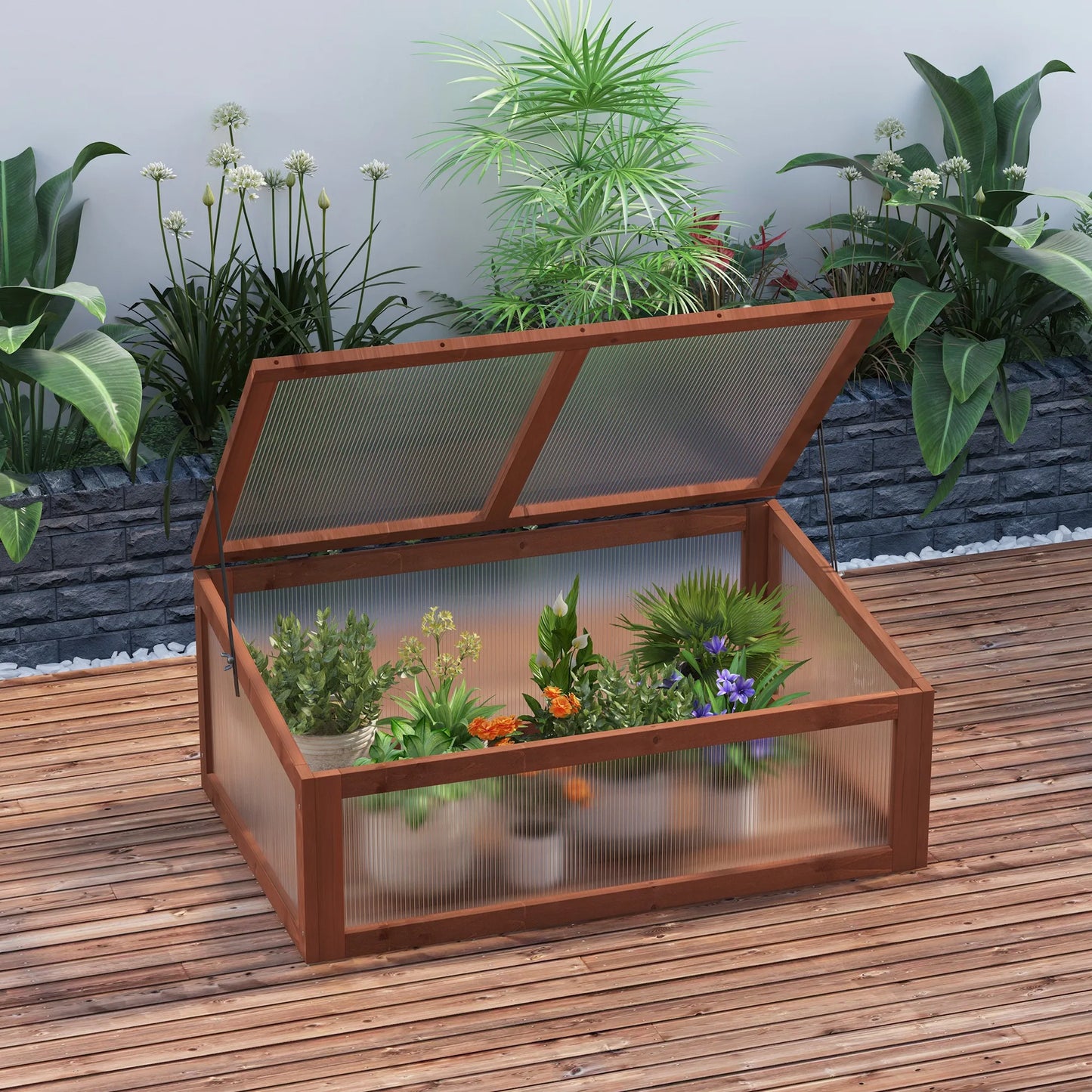 Mini Greenhouse with Polycarbonate Board and Solid Wood Frame