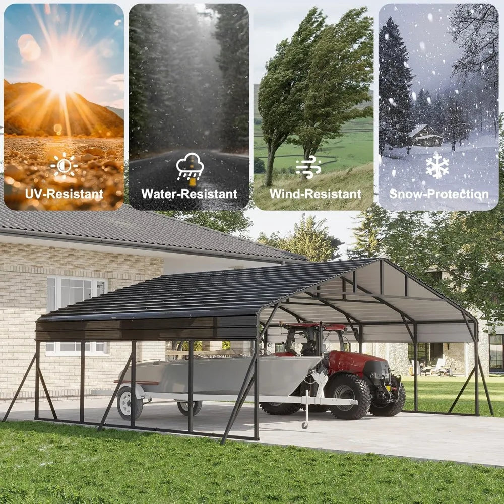 20x20 FT Metal Carport with Updated Frame Structure, Galvanized Steel Roof