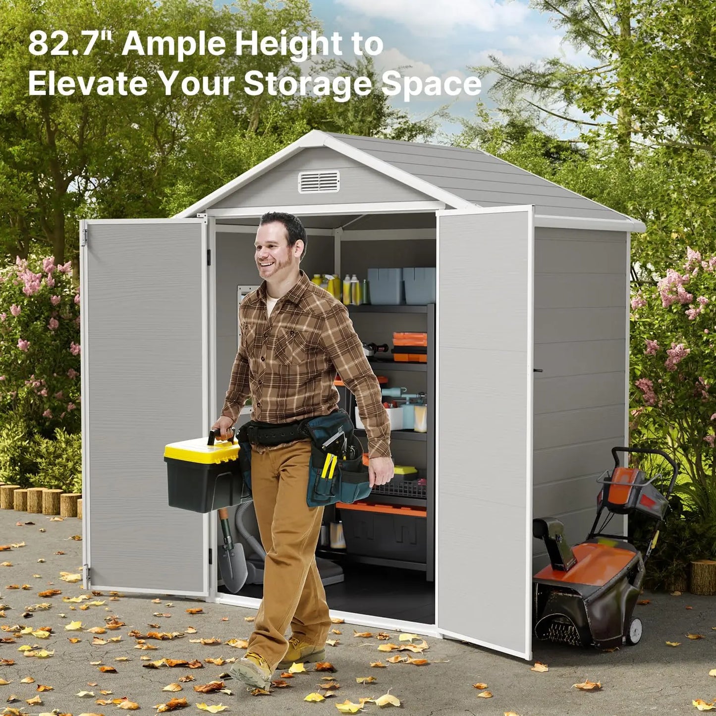 6x4.4 FT Plastic Outdoor Storage Shed. Lockable Door