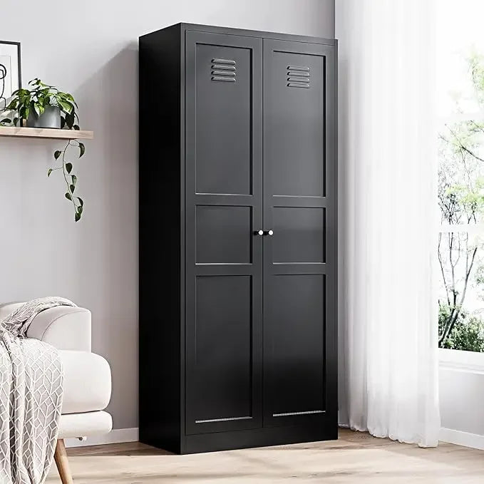 Metal Storage Cabinet with 2 Doors, 5 Adjustable Shelves 71" Black