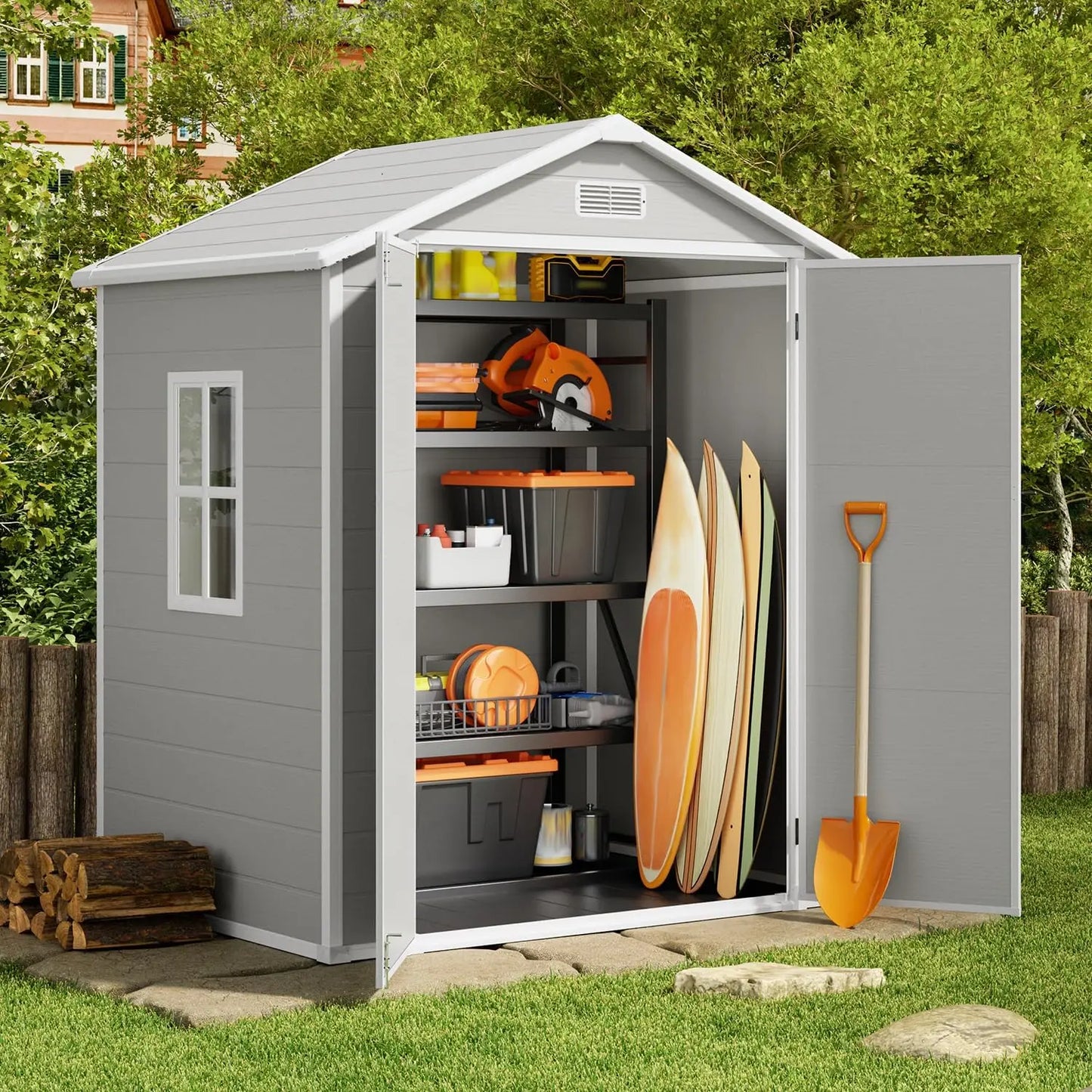 6x4.4 FT Plastic Outdoor Storage Shed. Lockable Door