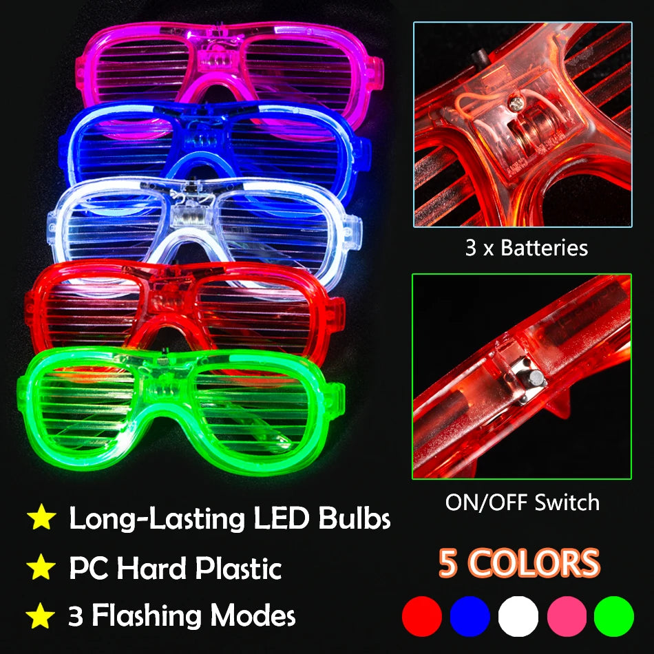 12/25 PCS LED Light Up Glasses 5 Colors Glasses Glow in The Dark
