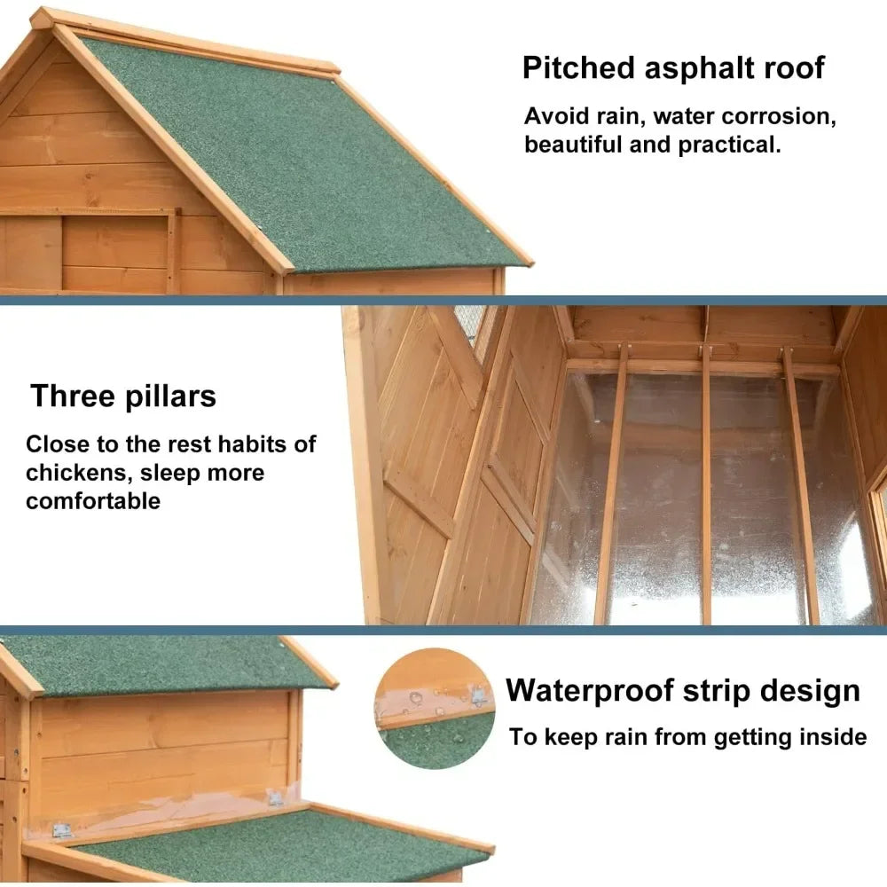 Large Chicken Coop with Wheels, Waterproof Outdoor Hen House