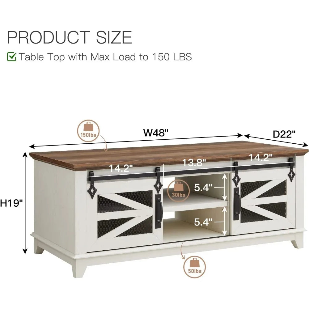 Coffee Table Storage & Sliding Barn Doors, Adjustable Shelves