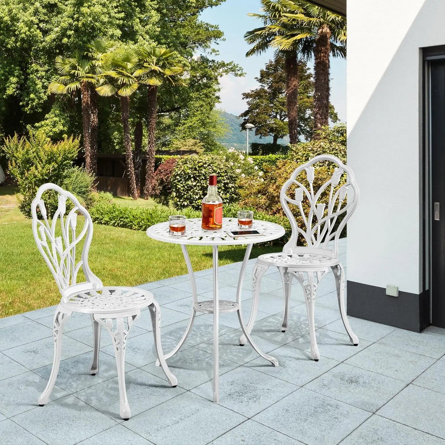 3-Piece Bistro Set Floral Design, Rust-Resistant Cast Aluminum