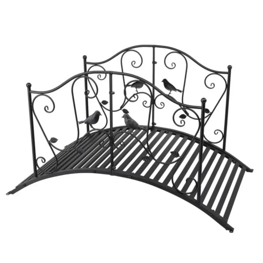 Arched Handrail Iron Bridge Black With Bird Pattern