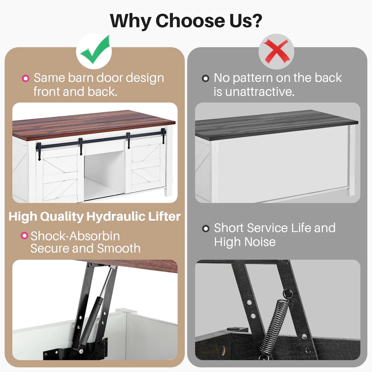 47.2" Lift Top Coffee Table, Rustic Center Table w/ Hidden Storage