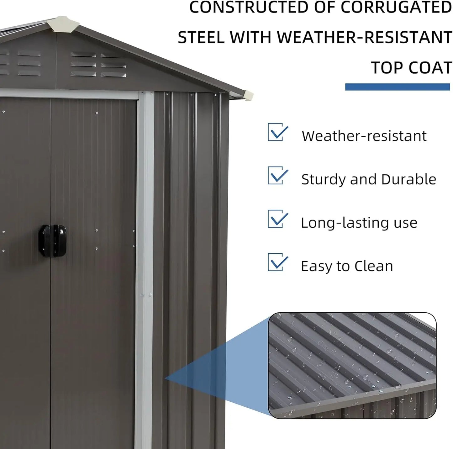 6x4 FT Outdoor Garden Storage Shed, Waterproof Double Door