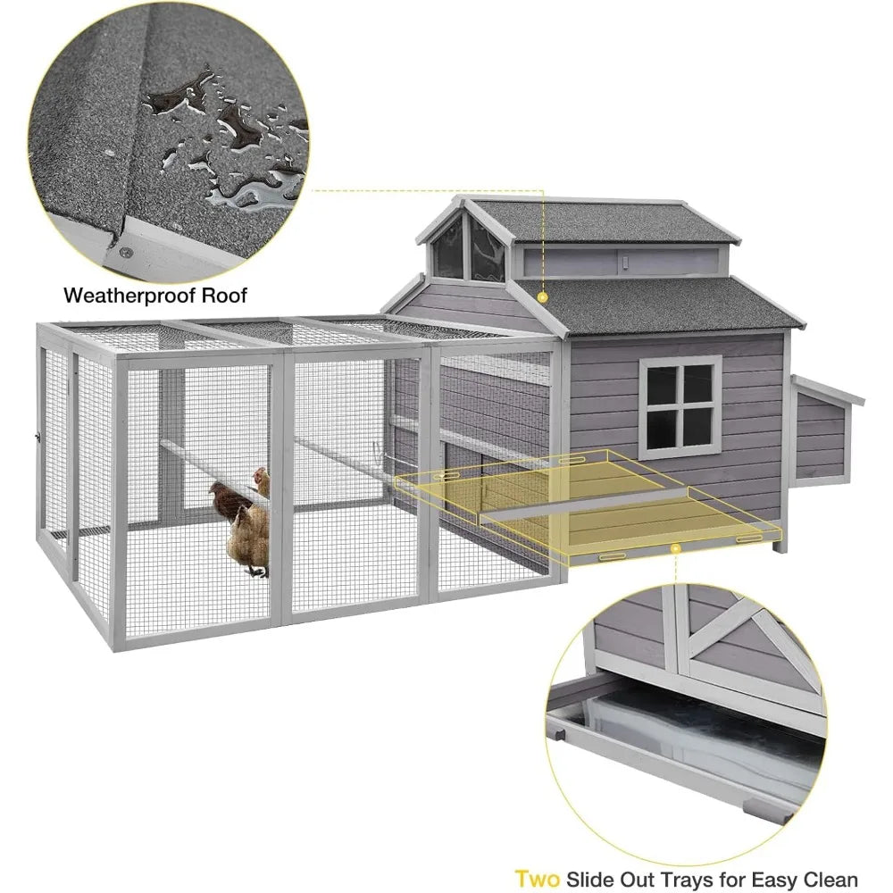 115" Chicken Coop Outdoor Wooden Poultry Cage