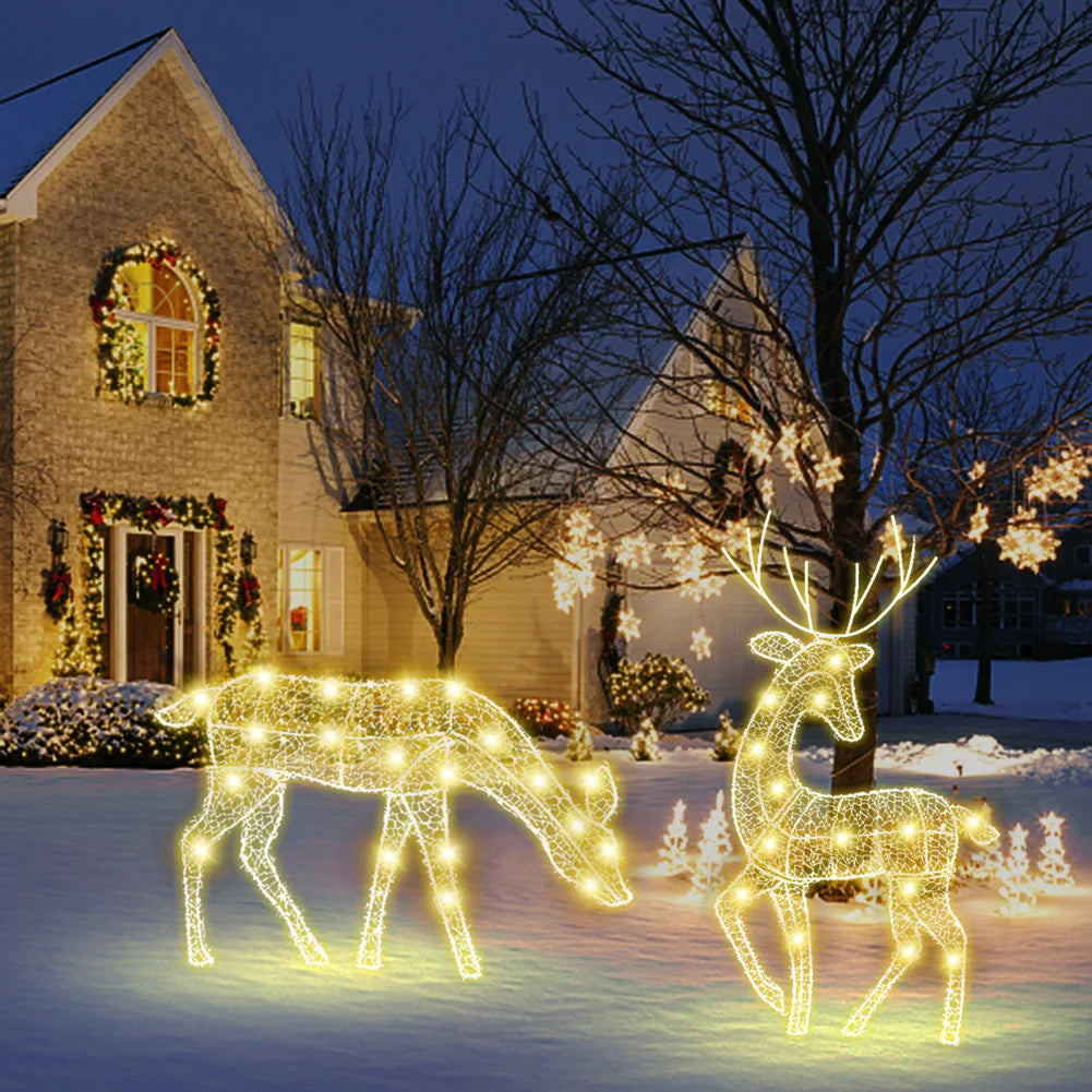 Reindeer Ornaments Battery Powered Iron Art Reindeer Yard Ornament