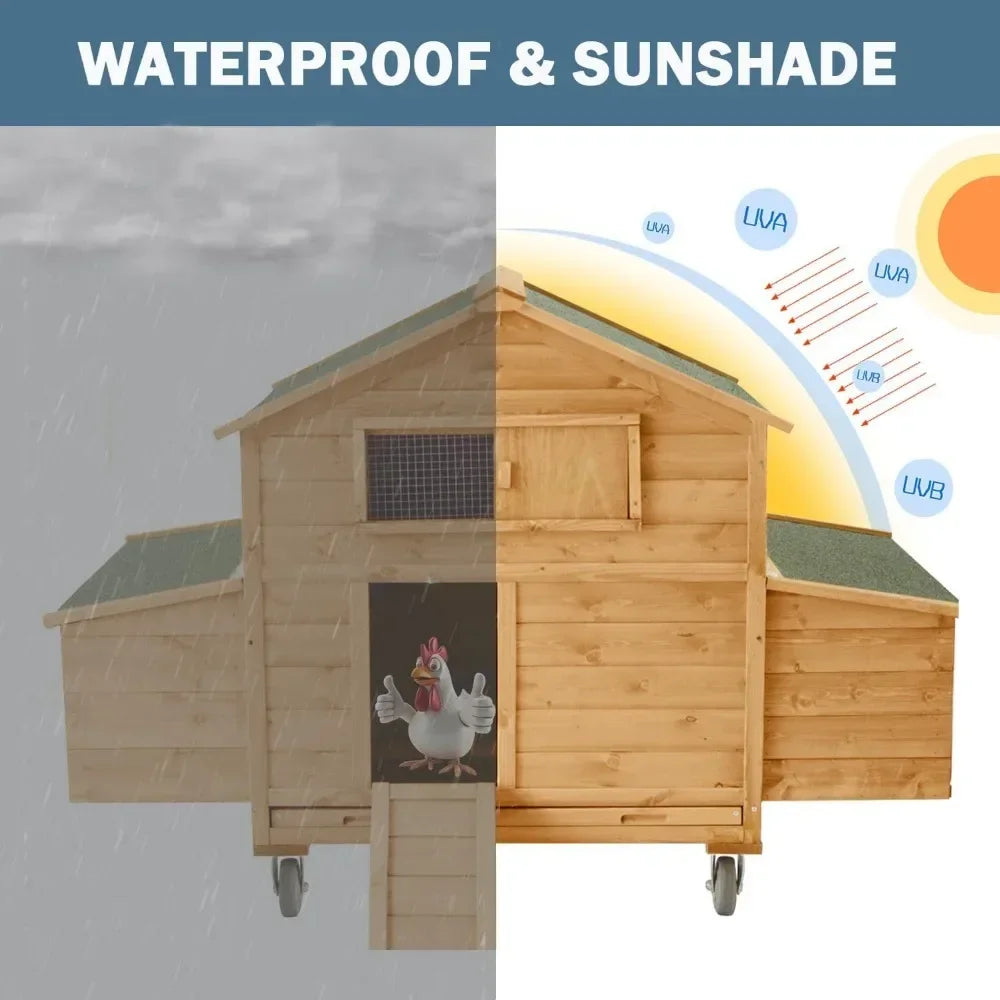 Large Chicken Coop with Wheels, Waterproof Outdoor Hen House