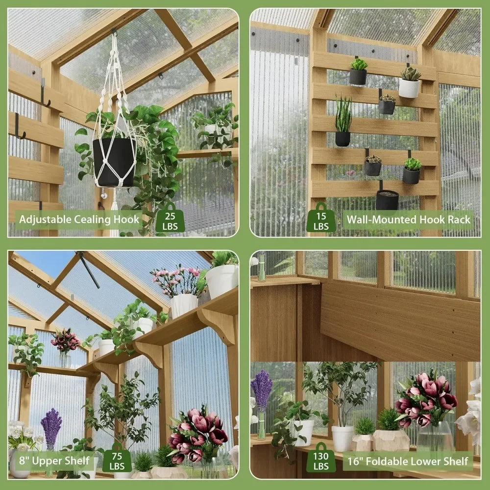 6.8x7.8 FT Greenhouse with Multi Vent Windows, Lockable Door