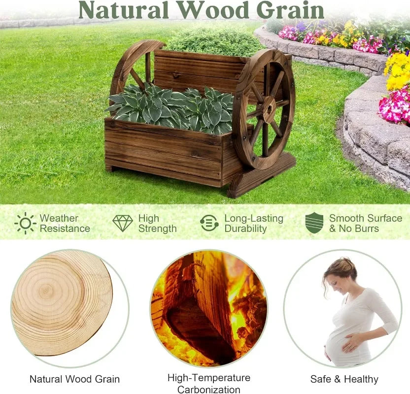 Wooden Wagon wheel Planter Box, Garden Planter decor