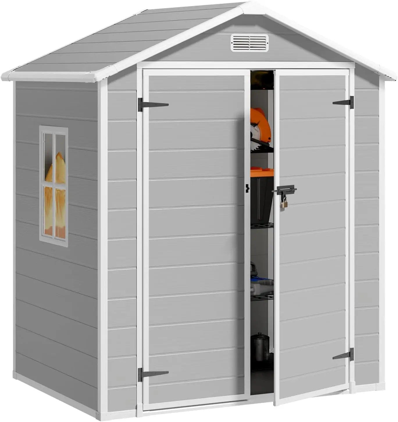 6x4.4 FT Plastic Outdoor Storage Shed. Lockable Door