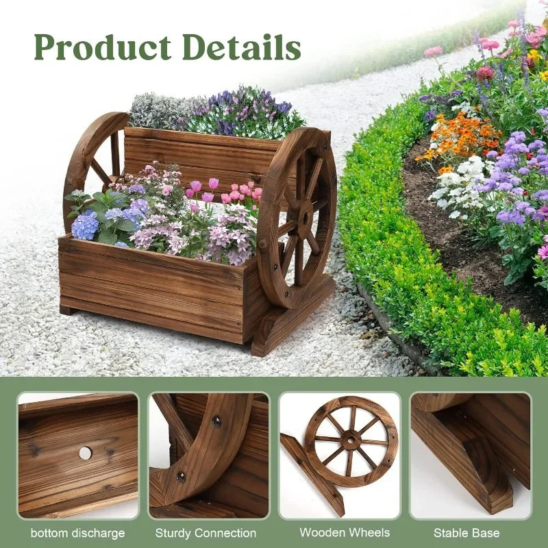 Wooden Wagon wheel Planter Box, Garden Planter decor