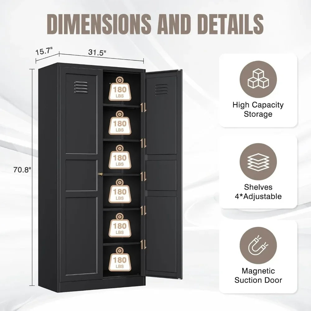 Metal Storage Cabinet with 2 Doors, 5 Adjustable Shelves 71" Black