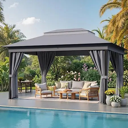 Outdoor Gazebo for Patio 10'x 13' Heavy Duty Metal Frame Canopy