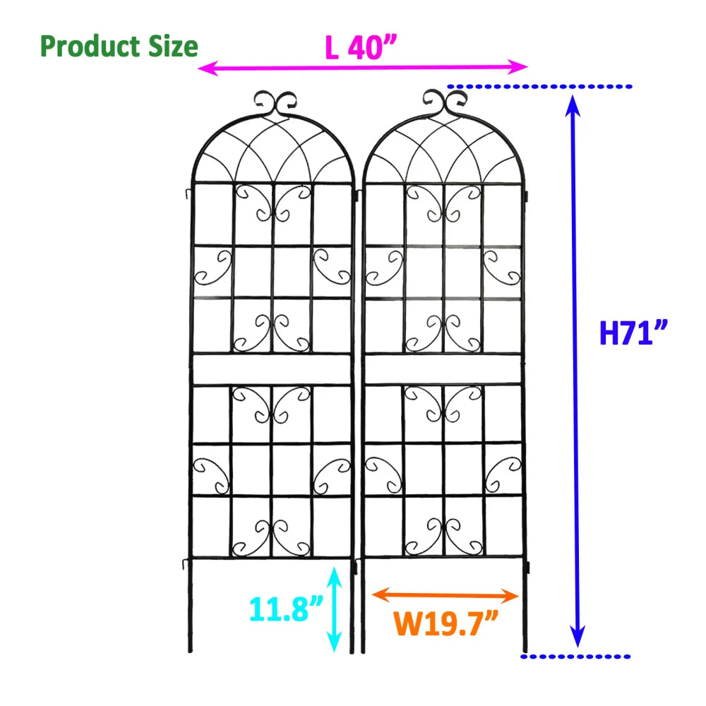 2 Pack Metal Garden Trellis 71" x 19.7" Rustproof Trellis