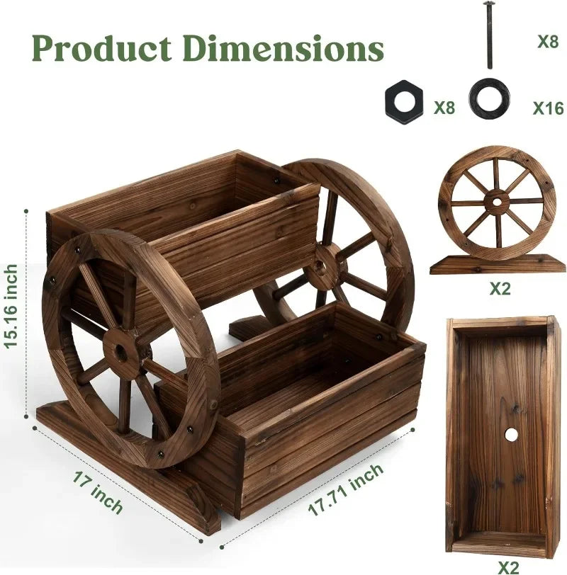 Wooden Wagon wheel Planter Box, Garden Planter decor