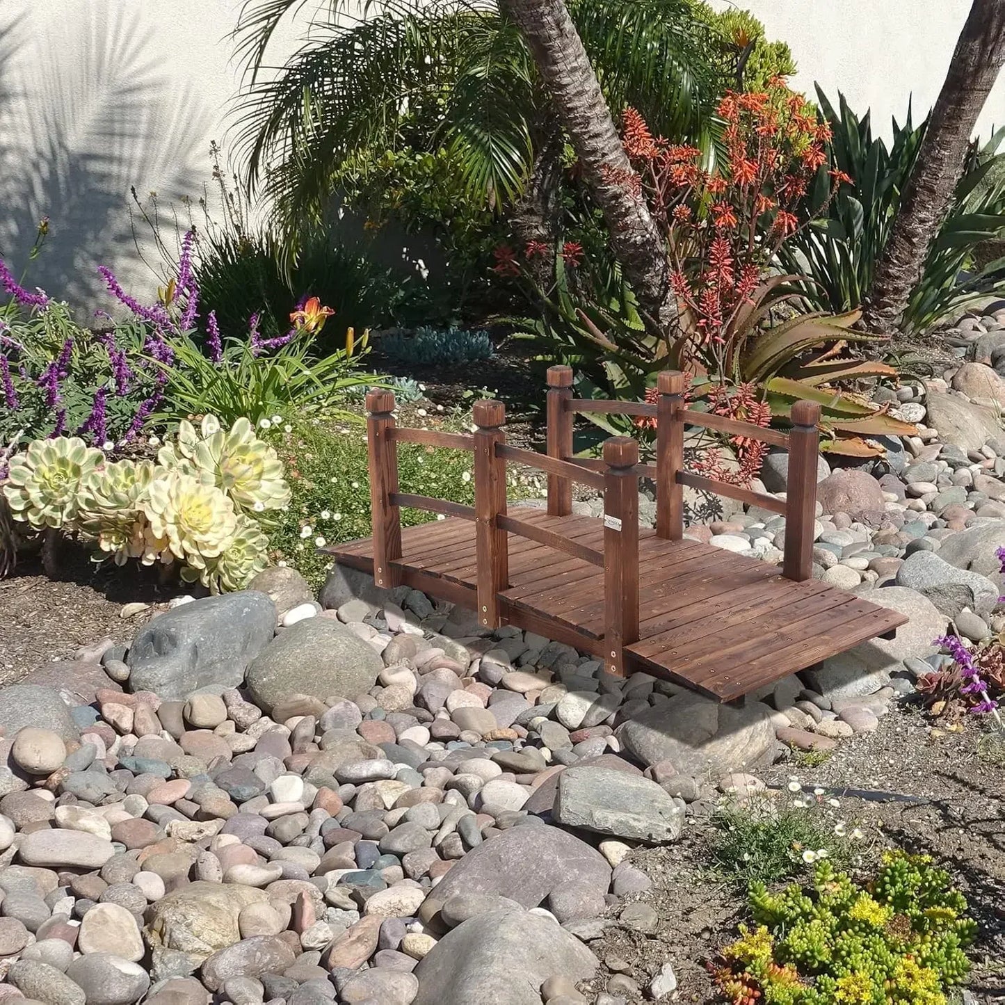 5 ft. Garden Bridge, Classic Wooden Arch Stained Finished Footbridge
