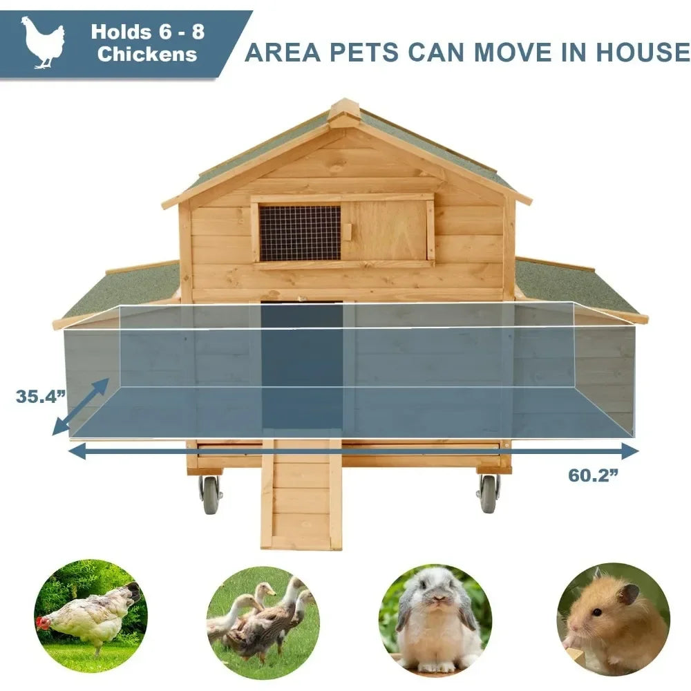 Large Chicken Coop with Wheels, Waterproof Outdoor Hen House