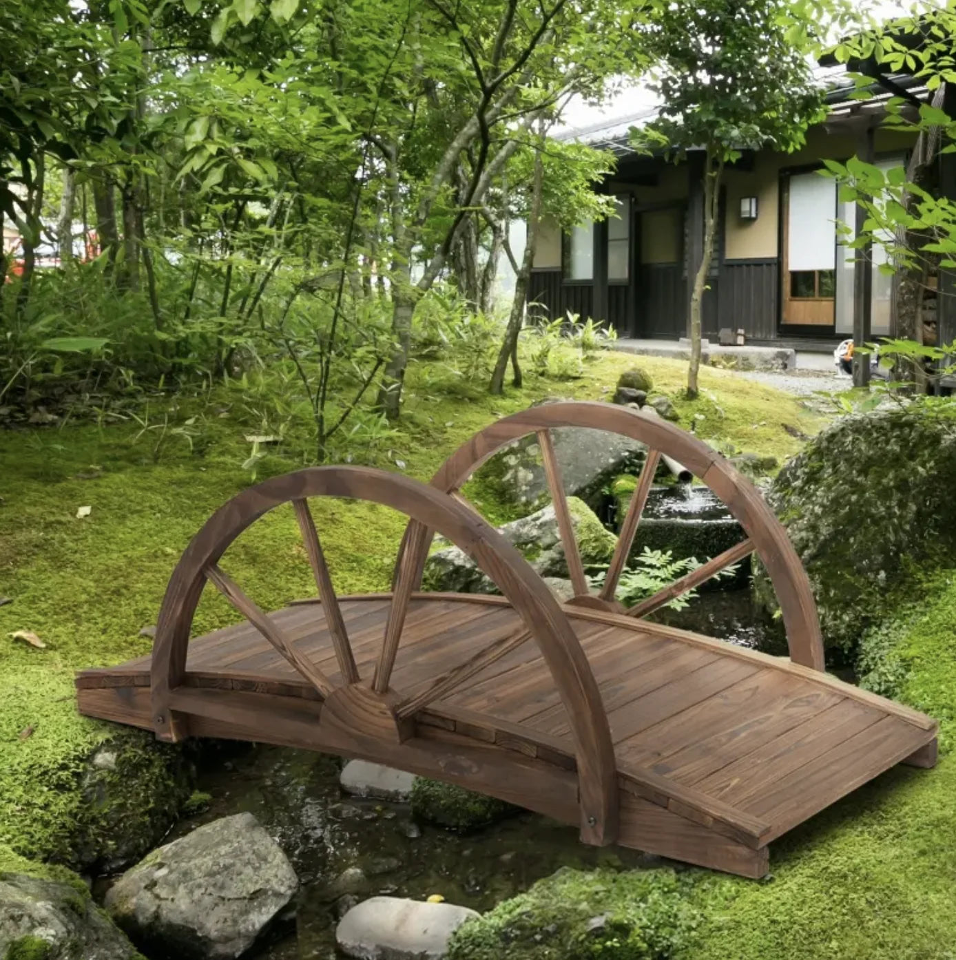 Wooden Garden Bridge Arc Stained Finish