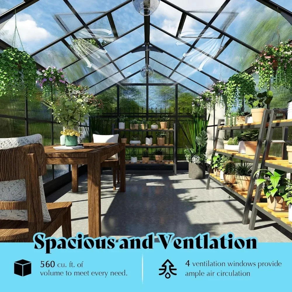 8x14x7FT Greenhouse with 4 Vent Windows and Swing Door.
